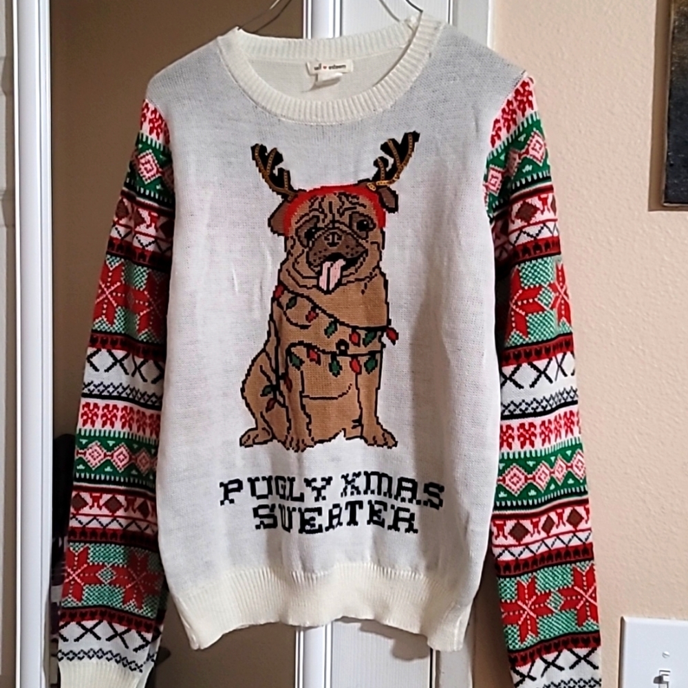 Women pug ugly knit Christmas sweater